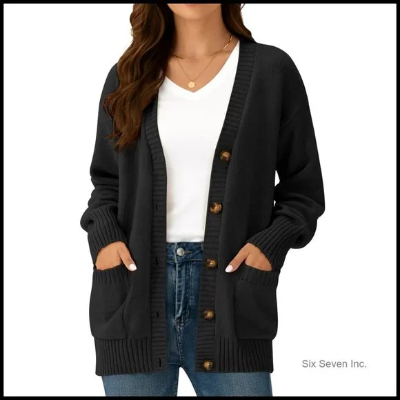 Chunky Knit Cardigan Oversized Button Down Long Sleeve Cozy Fall Sweater - Picture 1 of 7